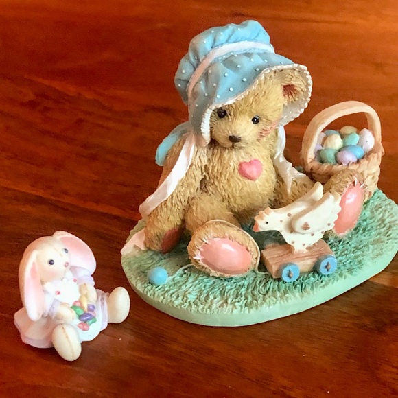 Cherished Teddies, “Henrietta” Easter Bear with Basket, Bonus Bunny - Picture 1 of 7